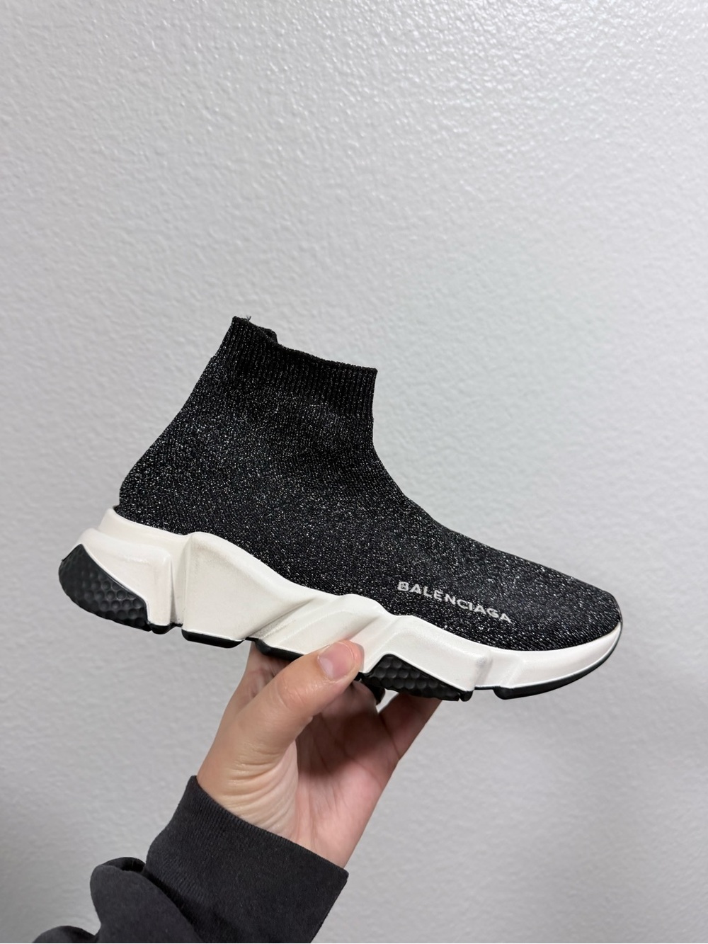 Balenciaga Black Knit Sock Runner with White Sole